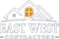 East West Contractors logo featuring a house roof and orange window